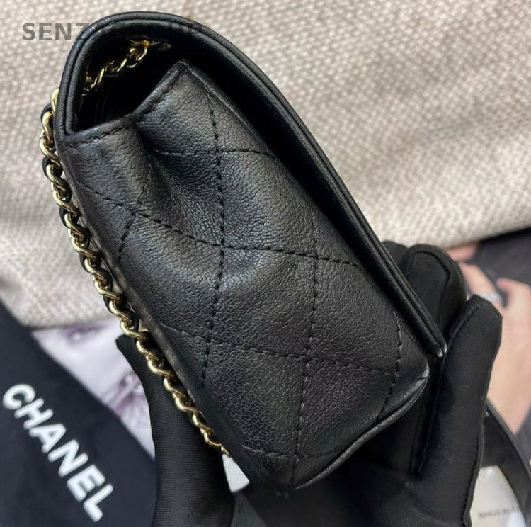 Chanel Classic Flap Chain Black Gold Diamond Shoulder Bag Women Classic Fashion