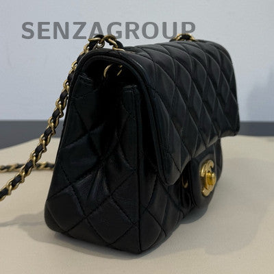 Chanel Classic Flap Quilted Chain Shoulder Bag Black Gold