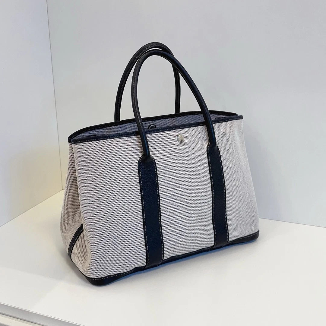 Authentic Hermes Garden Party36 Tote Top Handle Bag Black and White