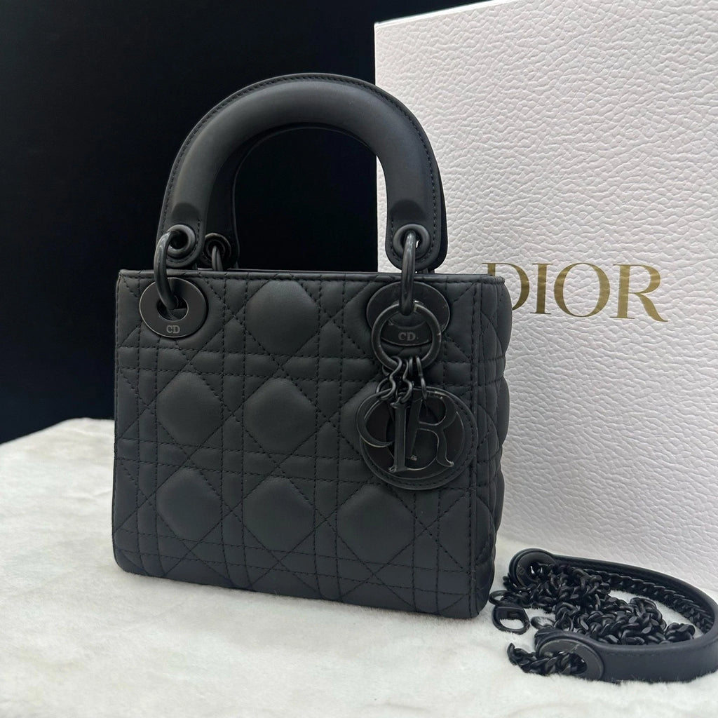 Dior Lady Dior Black Shoulder Bag Chain Bag Excellent