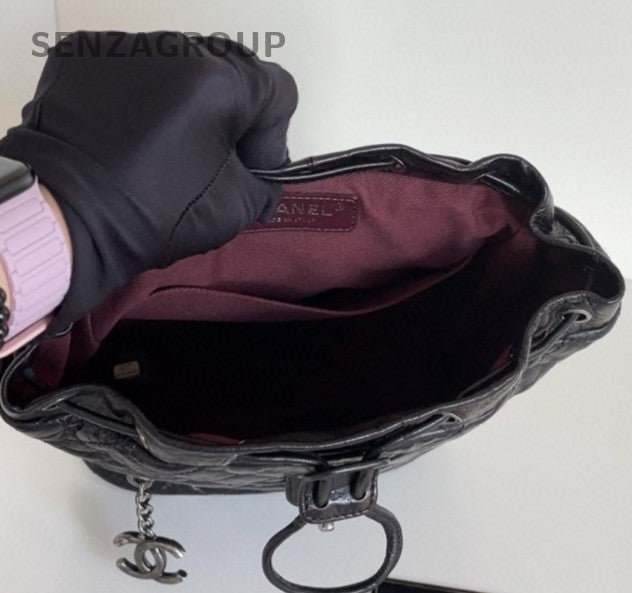 Chanel Calfskin PM Backpack Black Silver Diamond Used Women Classic Fashion