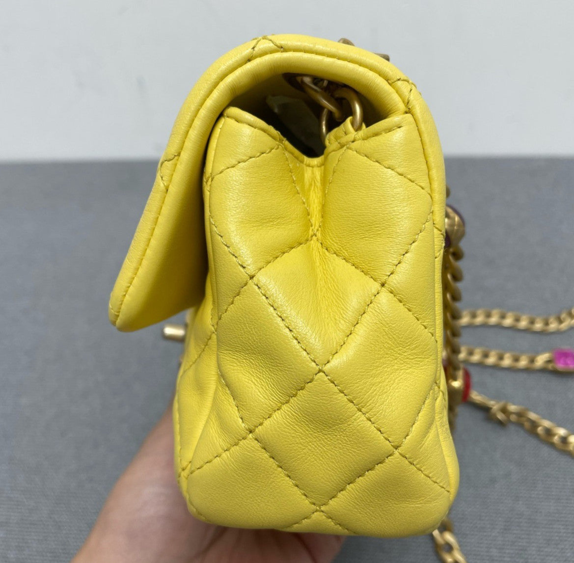 Chanel Classic Flap Mini Chain Shoulder Bag Yellow Gold Diamond Women Fashion