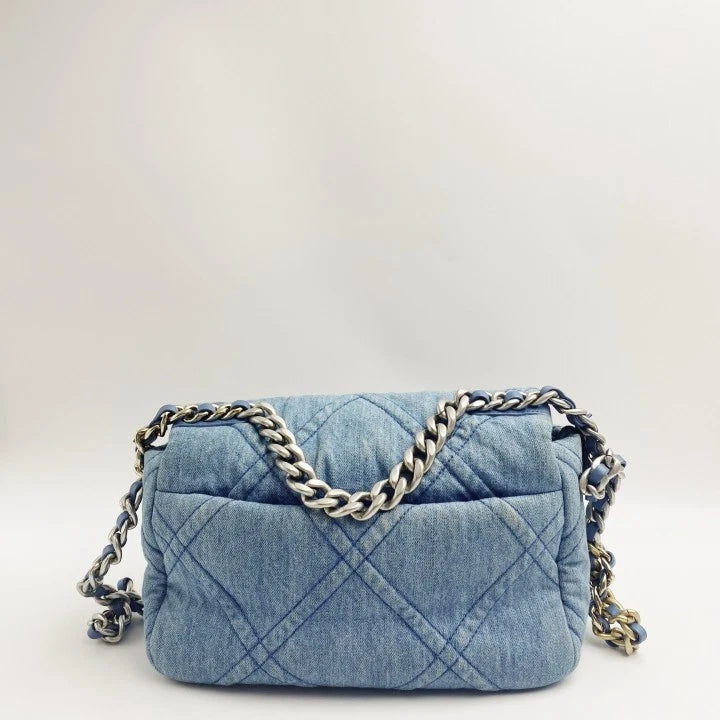 Chanel 19Bag Small Denim Silver Chain Shoulder Bag For Women