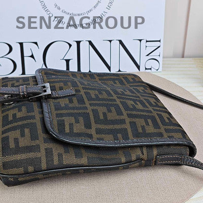 Fendi Vintage Monogram Canvas Flap Shoulder Bag Brown Women Classic