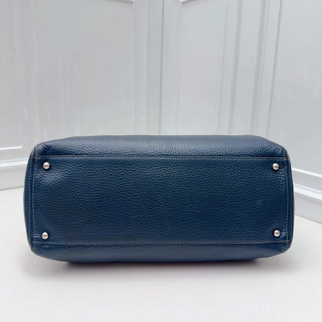 Chanel Cerf Tote Calfskin Shoulder Bag Blue Silver Hardware Women Classic
