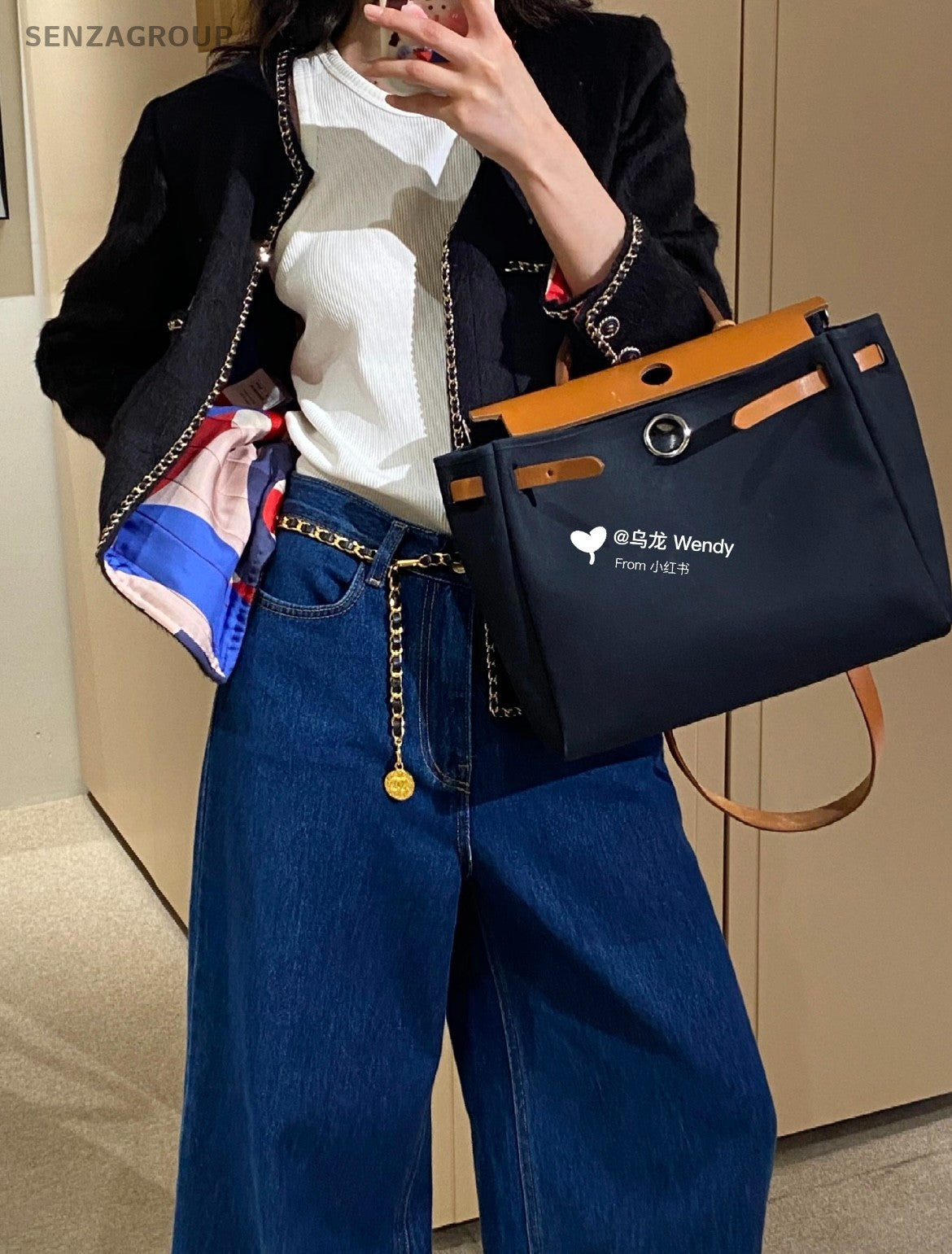 Hermes Vintage herbag31 Top Handle Canvas Shoulder Handbag Beige Women Orange