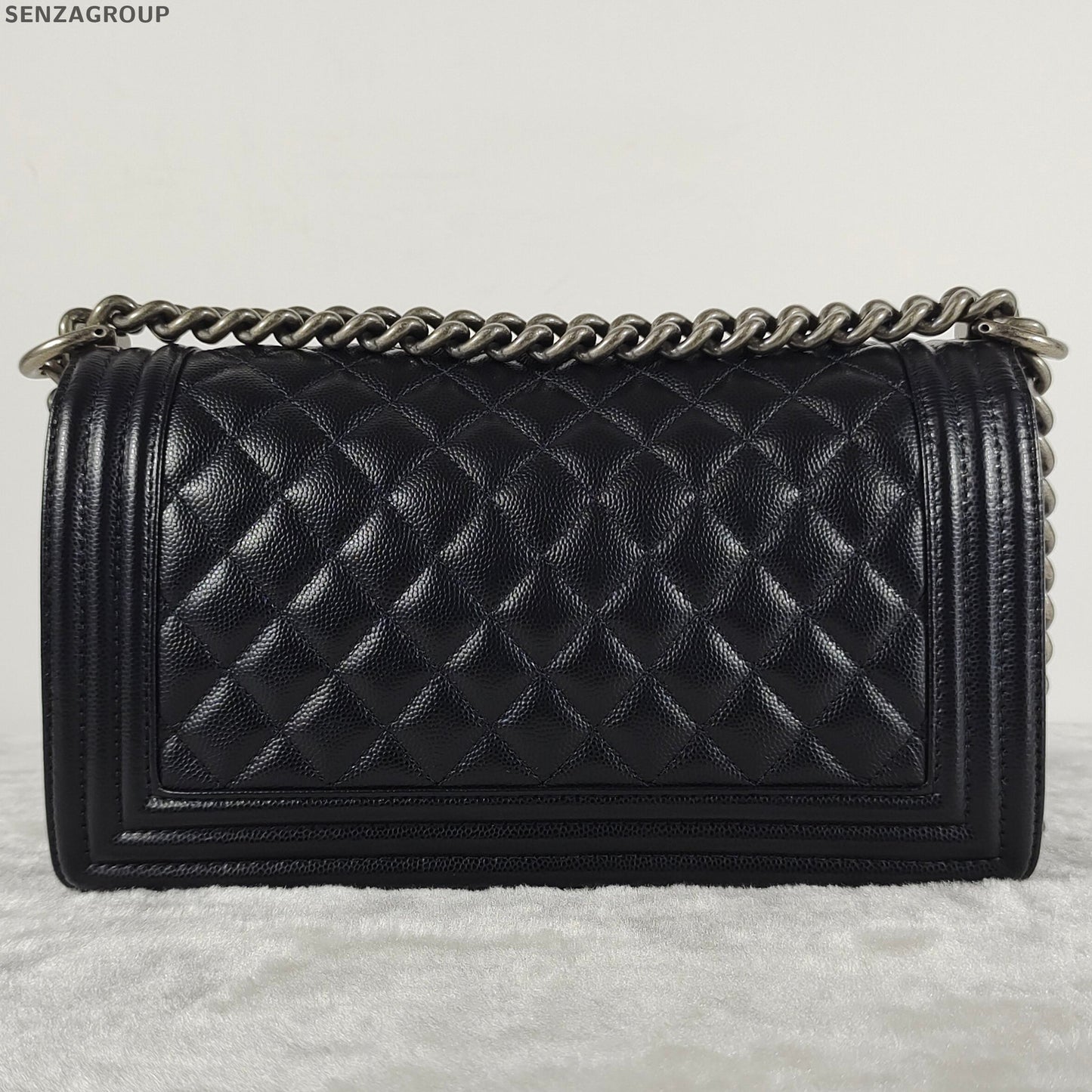 Chanel Le Boy Medium Black Silver Chain Shoulder Bag Quilted Classic