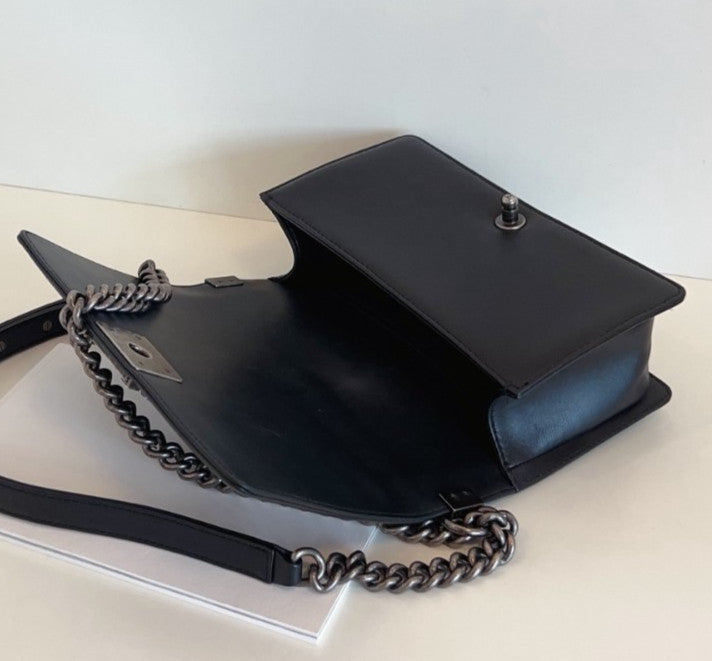 Chanel Leboy MM Chain Shoulder Bag Crossbody Black Silver Women Classic