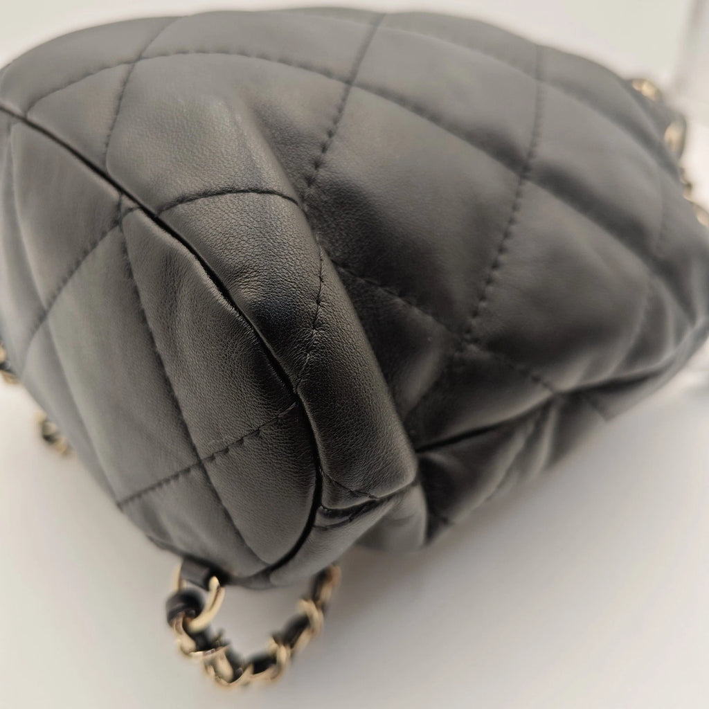 CHANEL Mini Black Gold Hardware Bucket Drawstring Backpack For Women