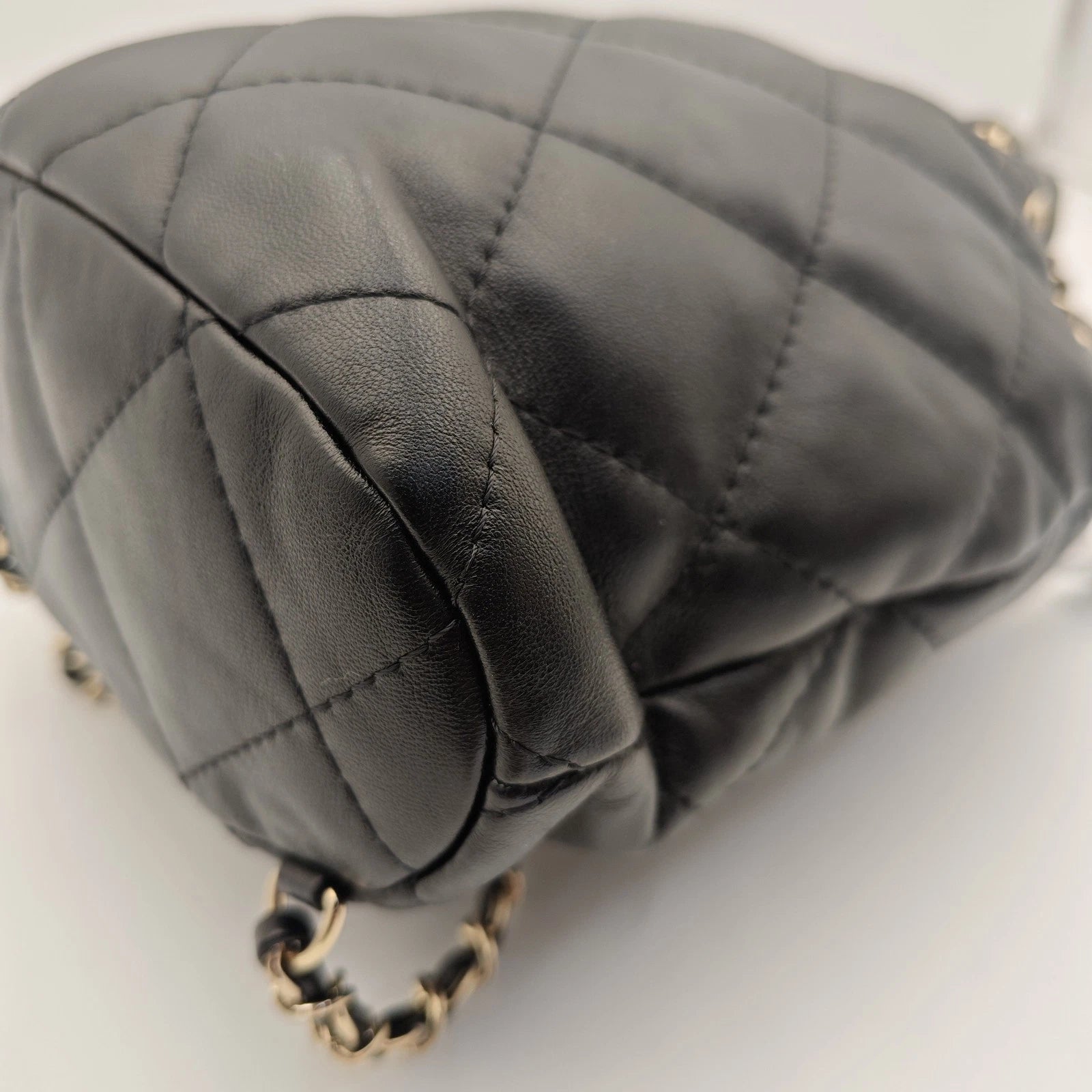 CHANEL Mini Black Gold Hardware Bucket Drawstring Backpack For Women
