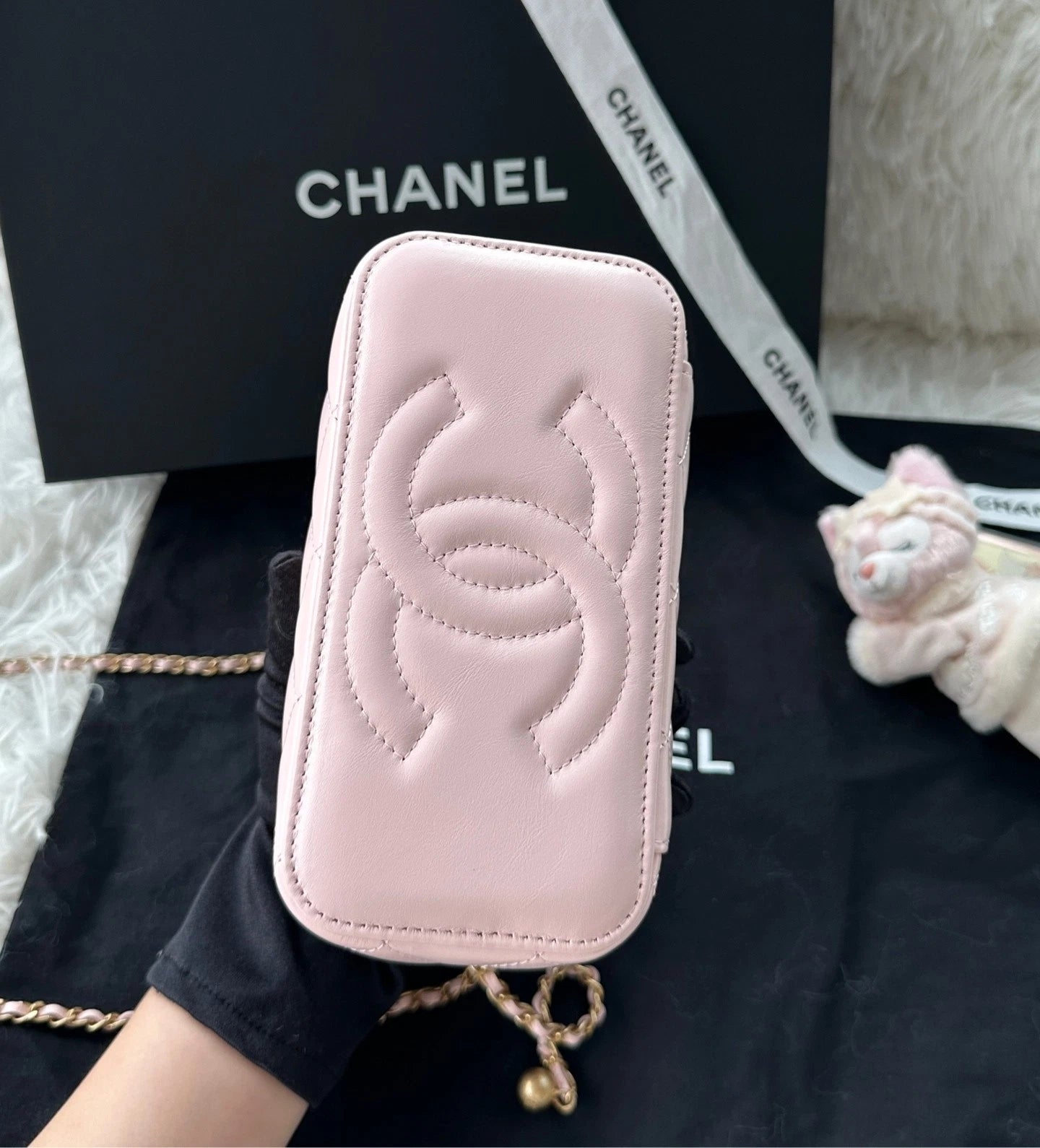 Chanel Sakura Pink Double Gold Ball Adjustable Chain Box Handbag Women