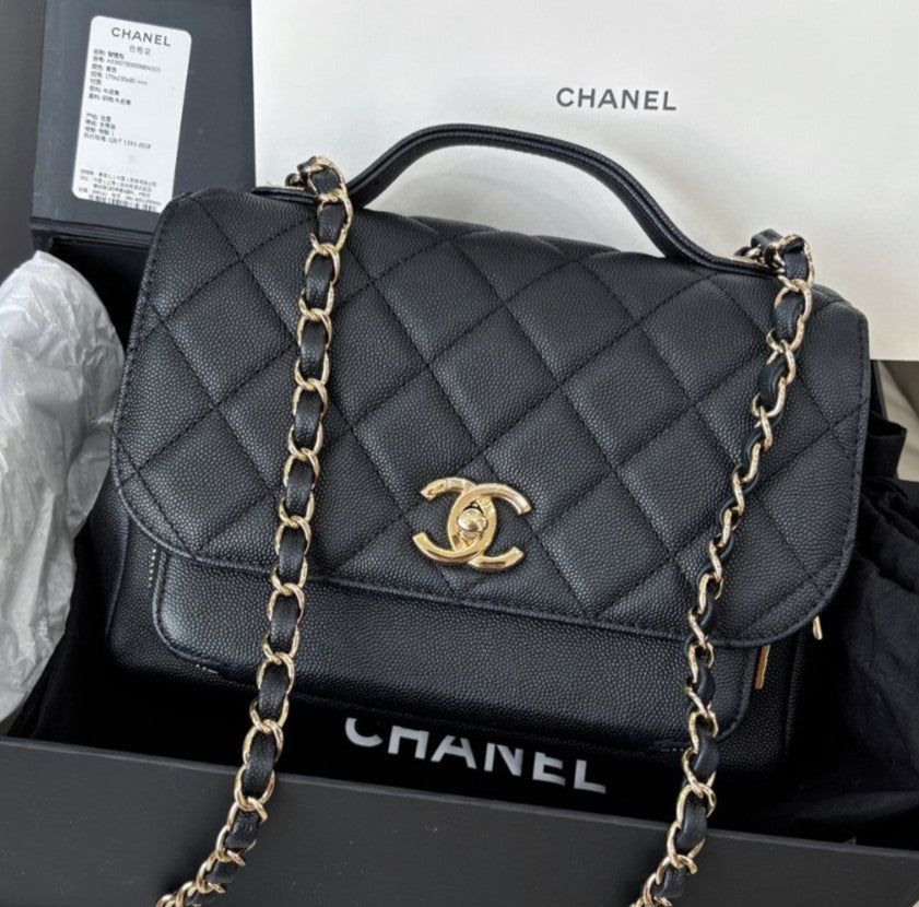 Chanel Affinity Diamond Chain Shoulder Bag Crossbody Black Gold Women Classic