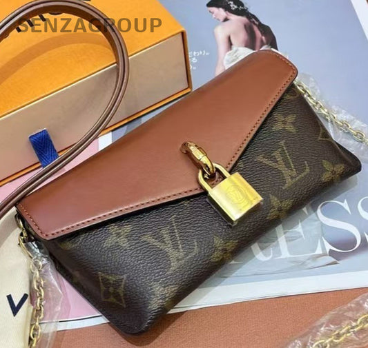Louis Vuitton Padlock On Strap Monogram Chain Shoulder Bag Crossbody Brown Women
