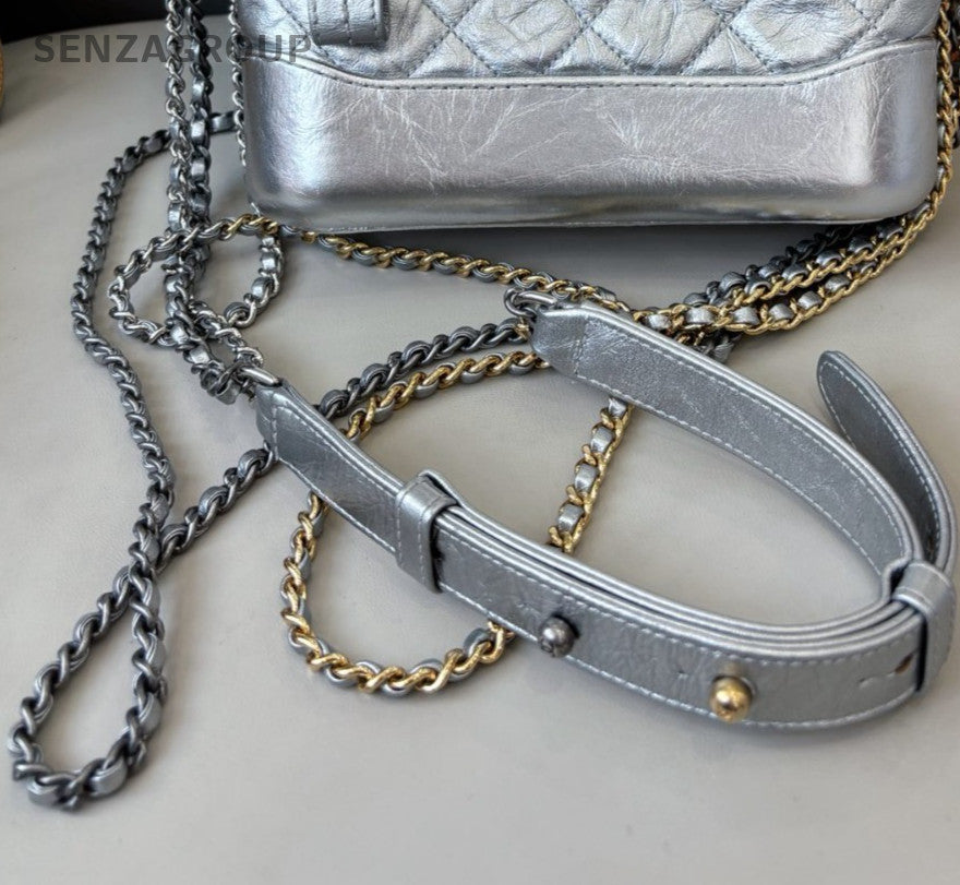 Chanel Gabrielle PM Chain Shoulder Bag Silver Gold Women Classic Diamond