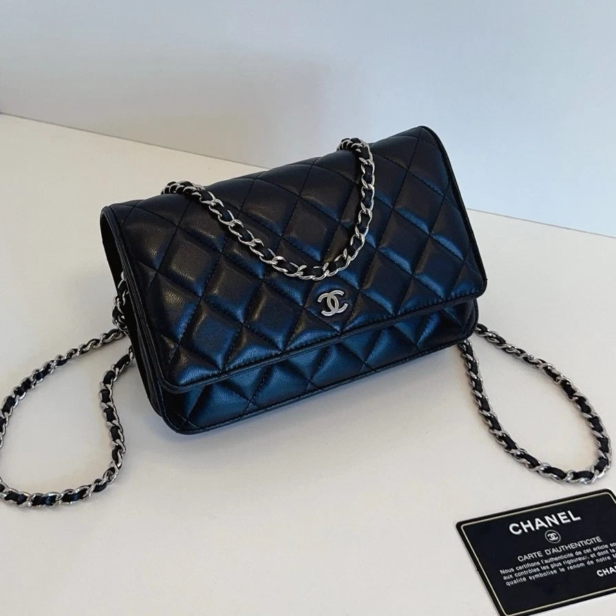 Chanel Woc Lambskin Chain Shoulder Crossbody Bag Black Excellent