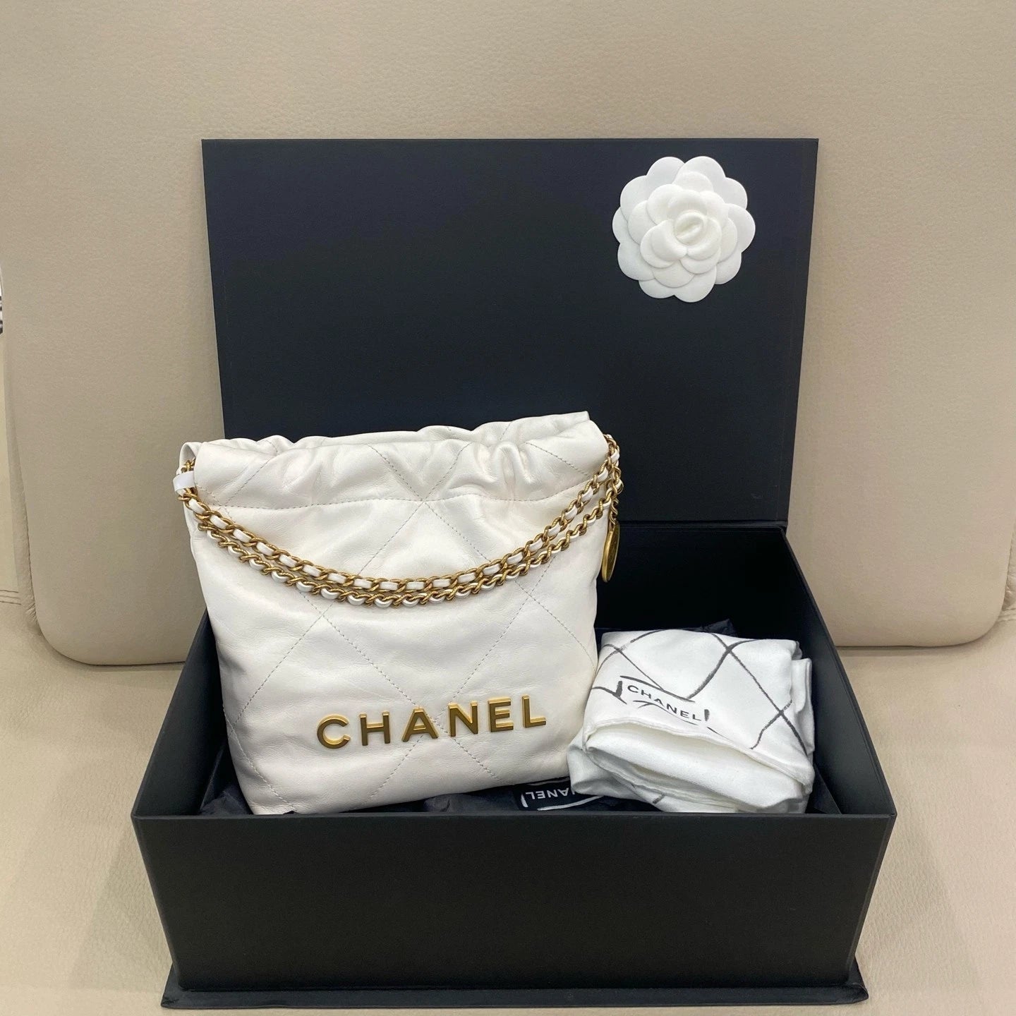 CHANEL Mini 22Bag White Tote Shoulder Bag For Women