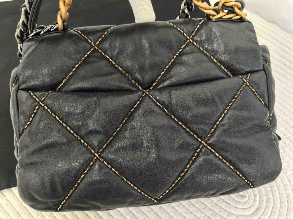 Chanel 19 Bag Crossbody Bag Lambskin Black Gold Diamond Women Classic