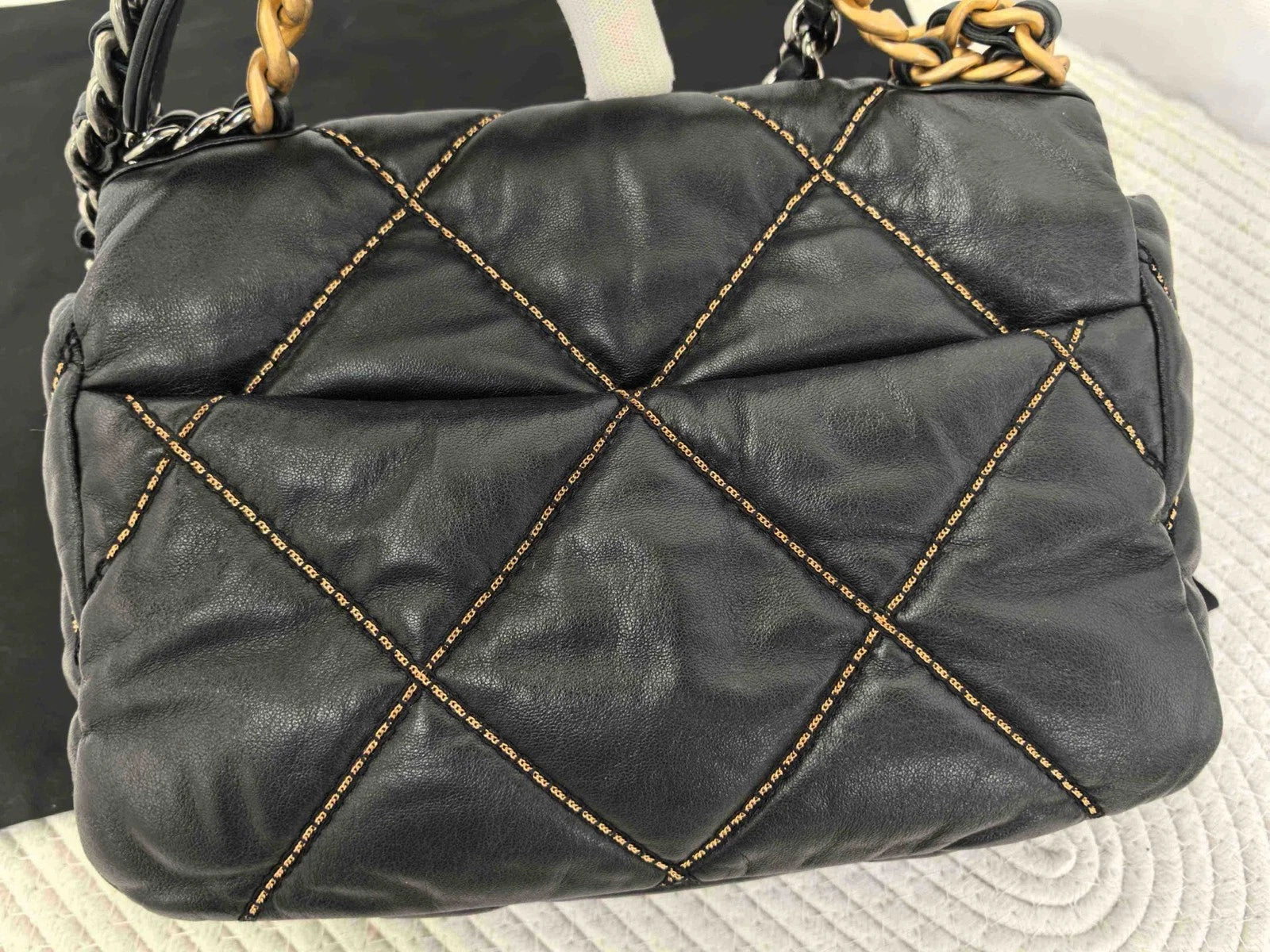 Chanel 19 Bag Crossbody Bag Lambskin Black Gold Diamond Women Classic