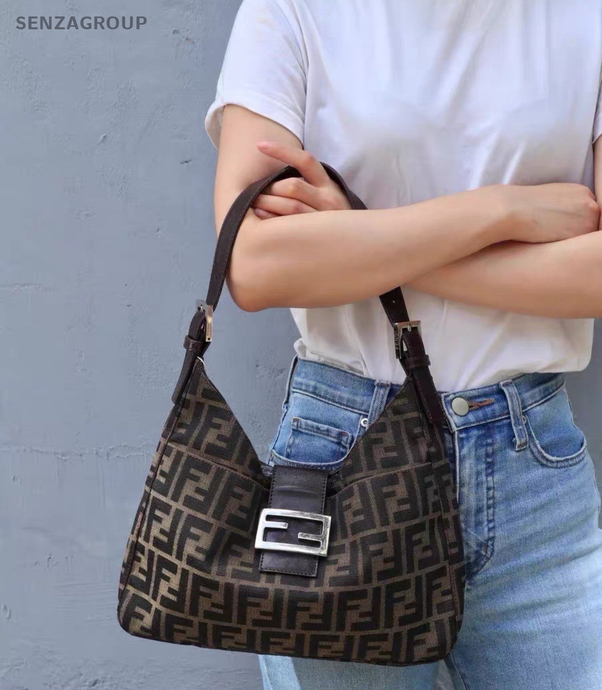 Fendi Baguette Vintage Top Handle Bag Shoulder Bag Brown Silver Women Classic