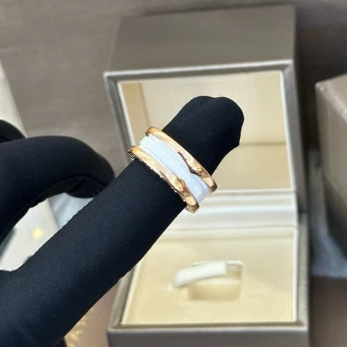 Bvlgari B.zero1 18k Rose Gold White Ceramic 2 Band Ring Eu52/us6 Excellent