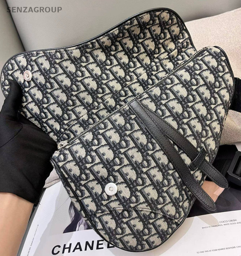 Christian Dior Oblique MM Saddle Crossbody Black Used Women