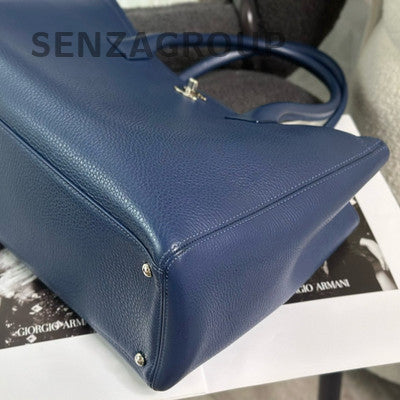 Chanel Medium Blue Silver Calfskin Tote Shoulder Bag Classic Women