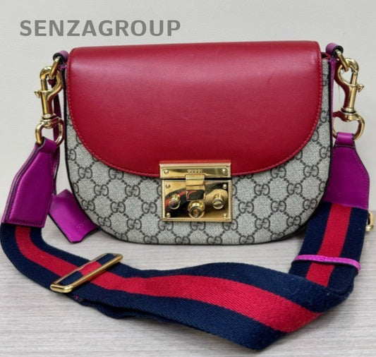 Gucci Ophidia Saddle Shoulder Bag Brown Red Gold Women Classic Fashion