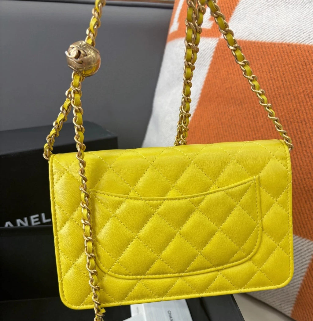 Chanel Woc Chain Shoulder Bag Crossbody Bag Gold Hardware Yellow Women