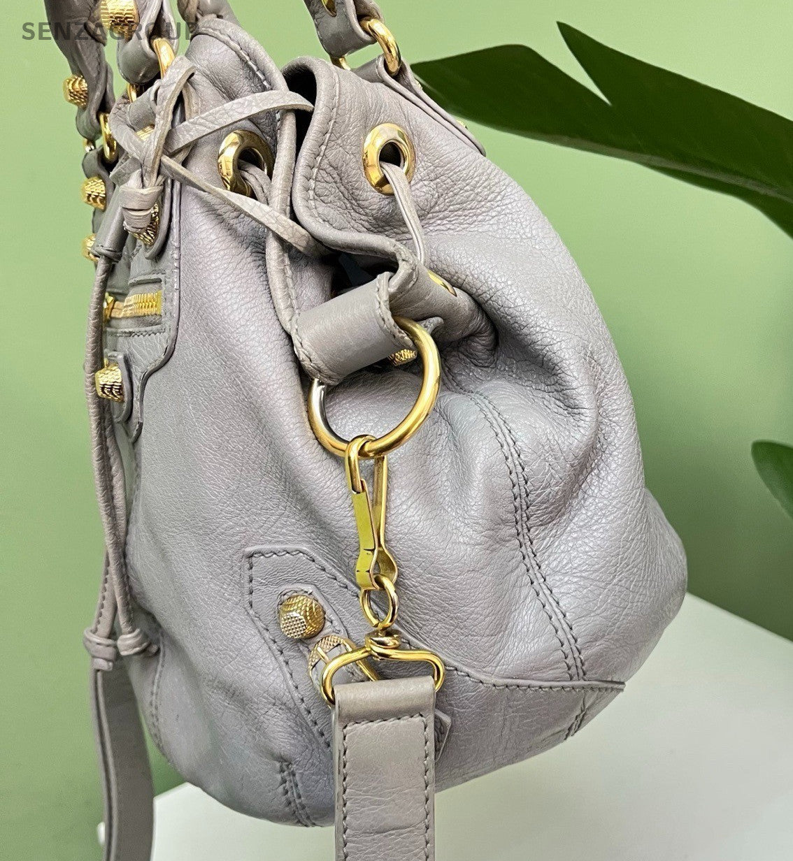 Balenciaga City Bag Bucket Gray Gold Top Handle Bag Crossbody Women Fashion