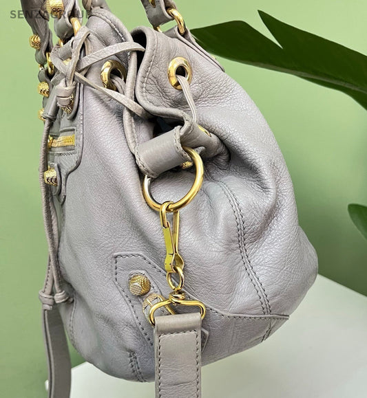 Balenciaga City Bag Bucket Gray Gold Top Handle Bag Crossbody Women Fashion