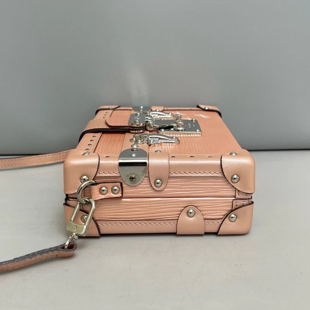 Louis Vuitton Epi Petite Malle Pink Silver Shoulder Bag Crossbody Women Classic