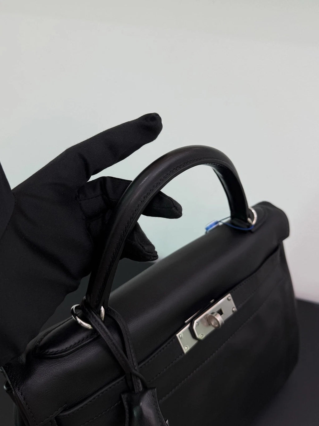 Hermes Kelly32 Evergrain Top Handle Bag Crossbody Black Silver Classic Women