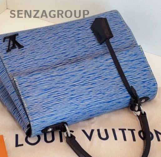 Louis Vuitton Cluny Calfskin Epi Top Handle Bag Crossbody Blue Silver Used Women
