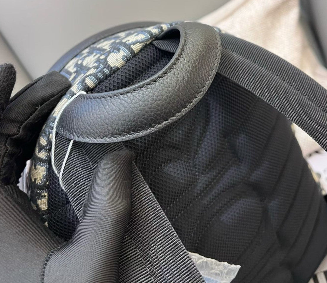 Christian Dior Oblique MM Backpack Black Silver Unisex Adults Classic
