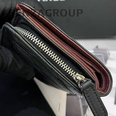 Chanel Black Silver Lambskin Quilted Wallet on Chain WOC