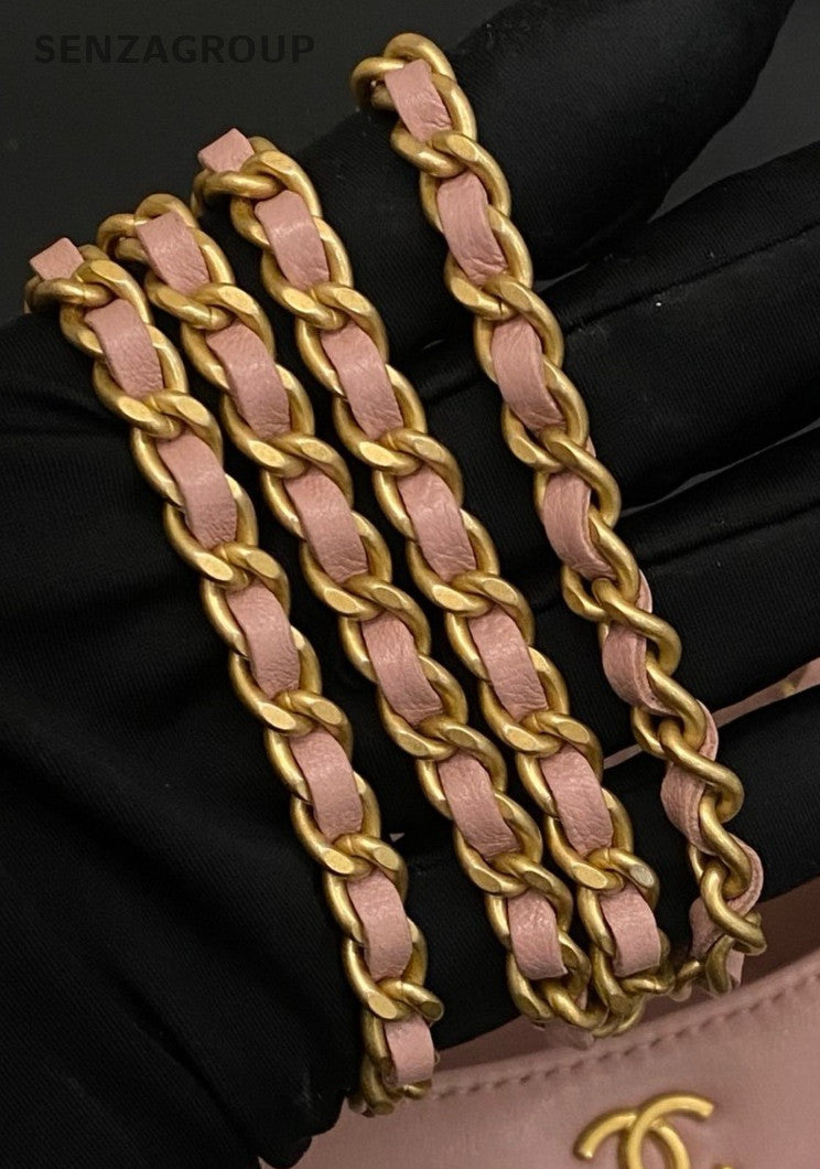 Chanel Suede Lambskin Nano Chain Shoulder Bag Crossbody Pink Gold Women Classic