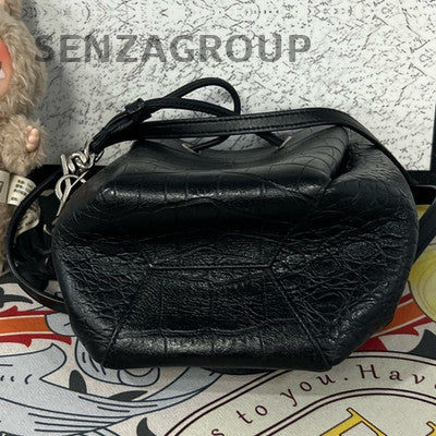 YSL Saint Laurent Black Silver Fringe Drawstring Bucket Bag Chain Crossbody