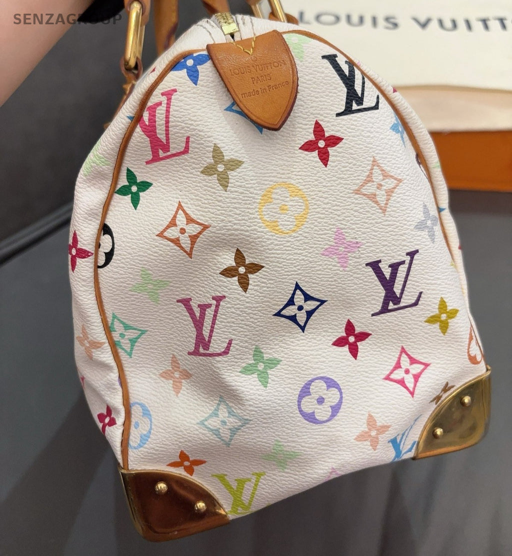 Louis Vuitton Speedy30 Monogram White Multicolor Top Handle Bag Women Classic
