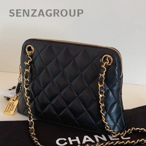 Chanel Diamond Vintage Chain Black Gold Shoulder Bag Crossbody Women Classic