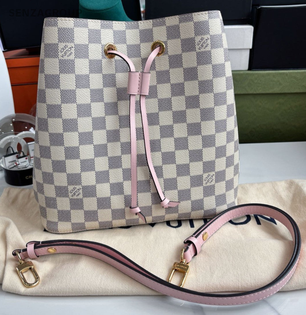 Louis Vuitton NeoNoe Damier Ebene Drastring Shoulder Handbag Women White