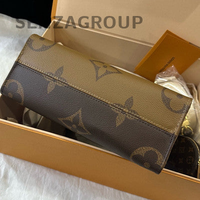 Louis Vuitton OnTheGo Small Tote Bag Brown Gold Hardware Classic Women