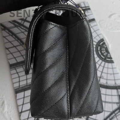 Chanel Coco Handle V-Stitch Black Silver Top Handle Chain Crossbody Bag