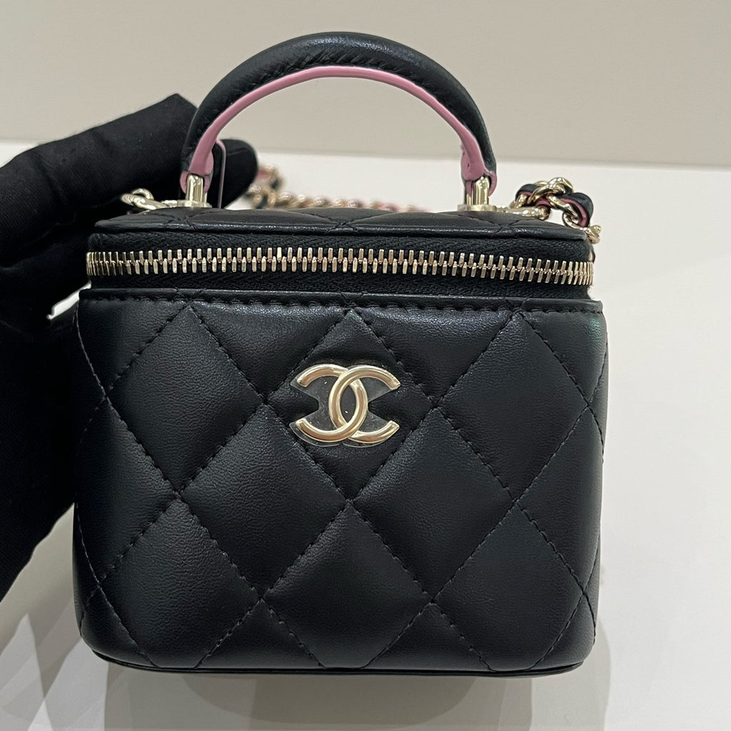 Chanel Quilted Black & Pink Mini Box Bag with Chain Strap