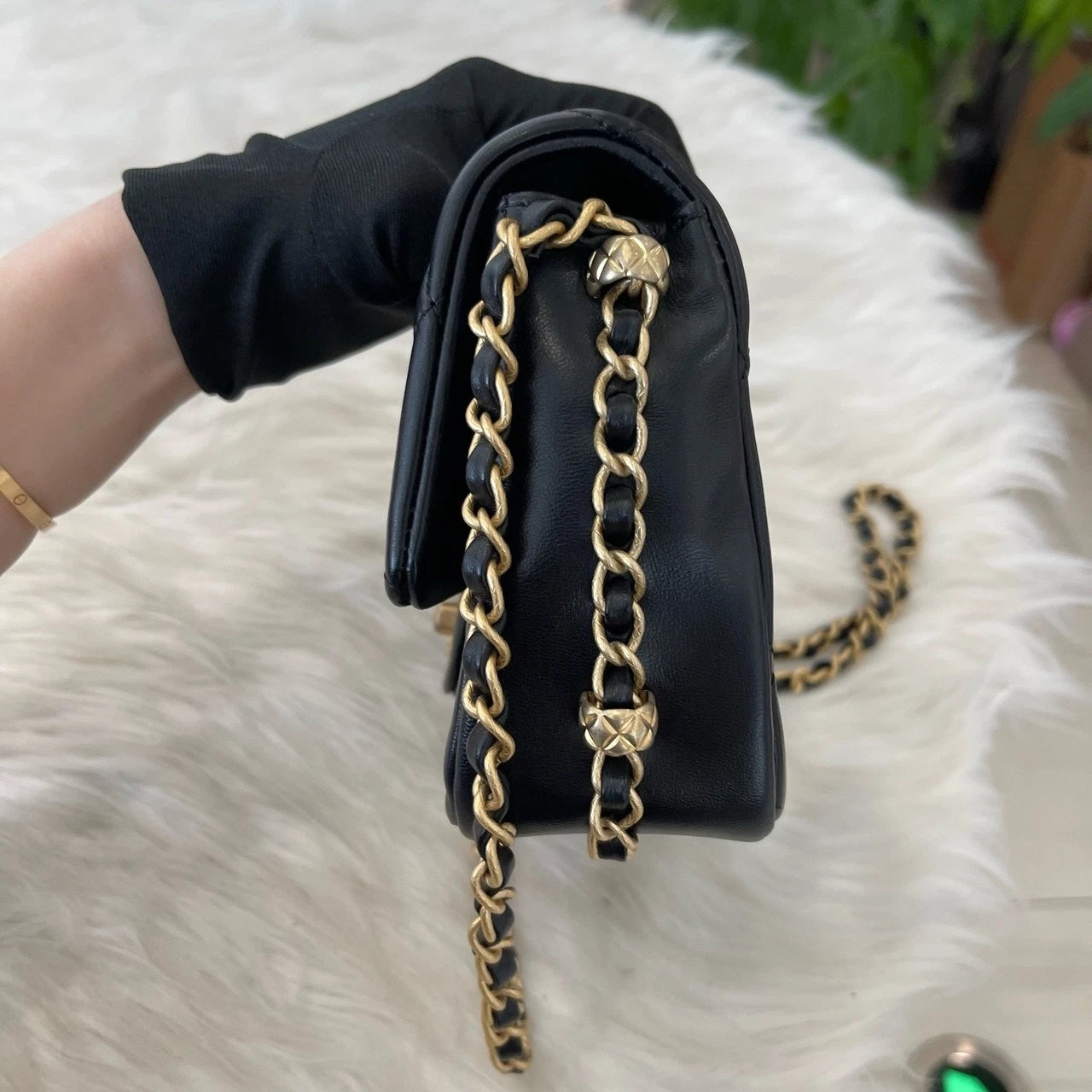 Chanel Quilted Square Mini Flap Bag Black Gold Women's Fashion