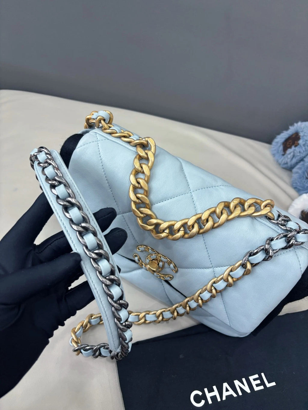 Chanel 19 Small Flap Bag Crossbody Handbag Light Blue Women Classic
