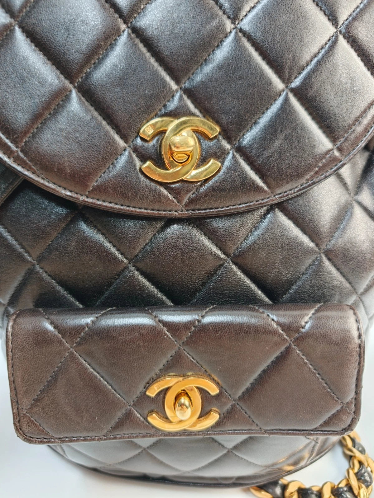 Chanel Duma PM Chain Backpack Brown Gold Diamond Used Women Classic