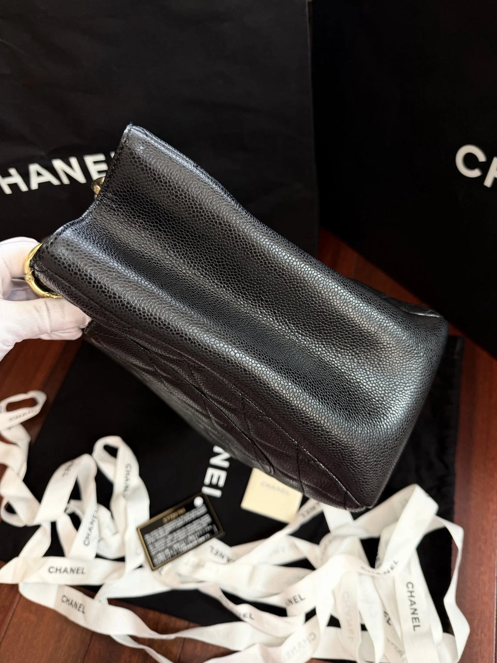 Chanel GST Chain Shoulder Bag Black Gold Diamond Used Women Classic
