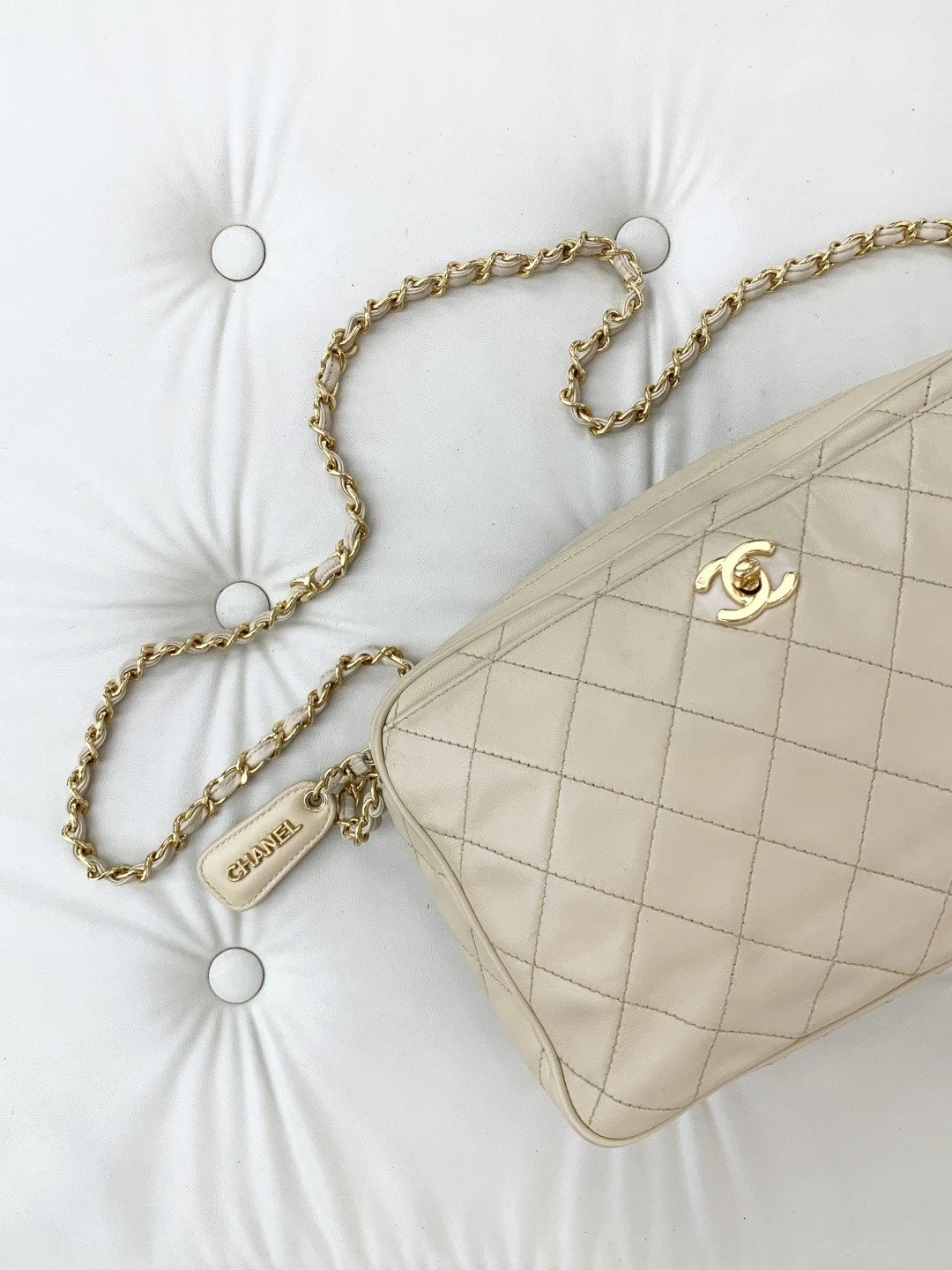 Chanel Lambskin Camera Bag Chain Shoulder Crossbody Bag Beige Women S