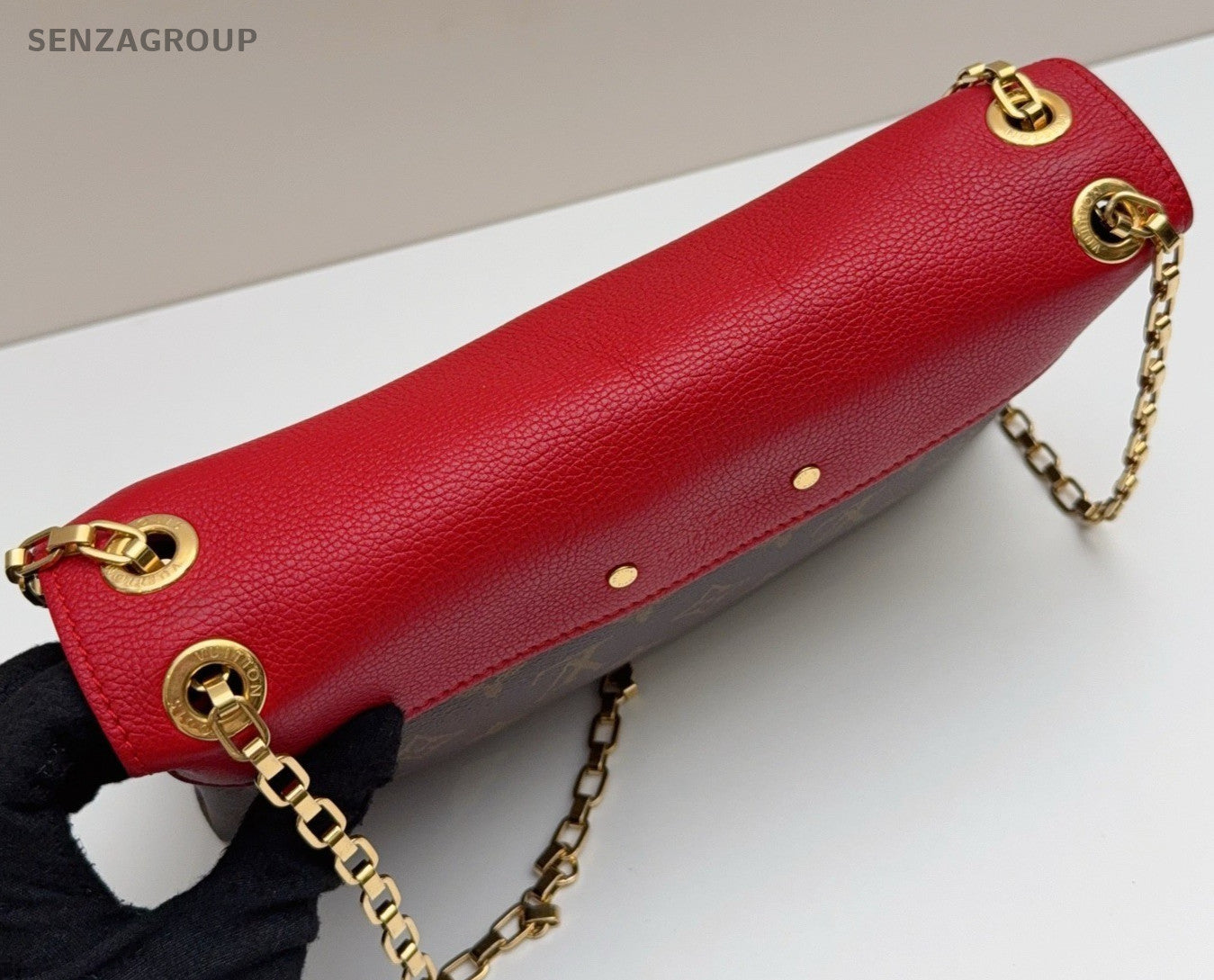 Louis Vuitton Monogram Chain Shoulder Bag Red Brown Gold Women Classic