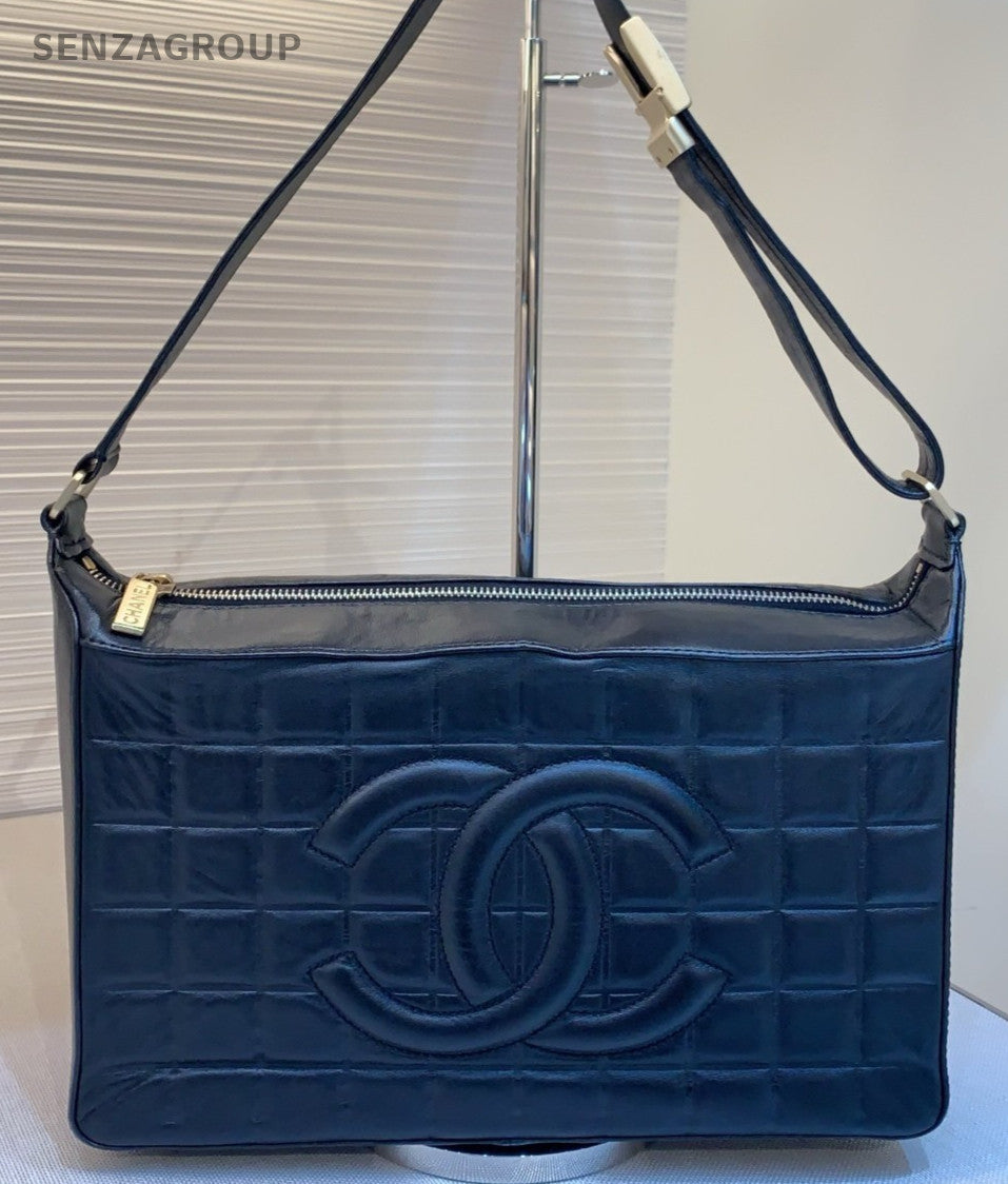 Chanel Ice Cube Pattern CC Logo Shoulder Black Silver Used Women Classic
